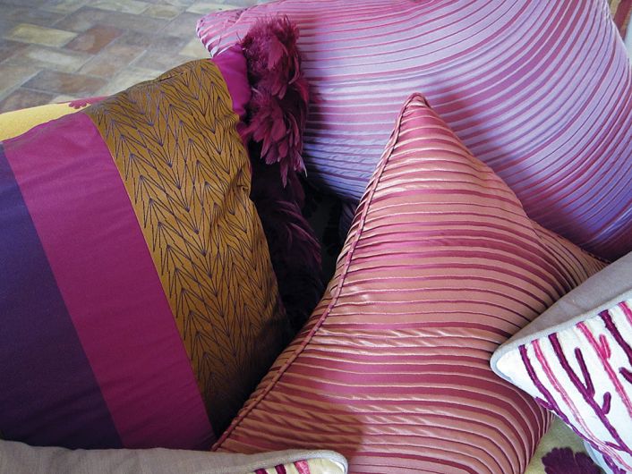 Private Lives Interior Design Portfolio -  Detail - Silk cushions with feathered trim